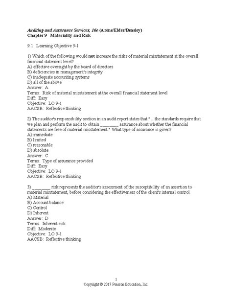 Auditing and Assurance Services 16e: Chapter 9 - Materiality and Risk - Studocu