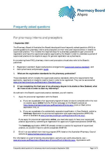 Pharmacy Interns & Preceptors FAQ Guide (Sept 2021) - Studocu