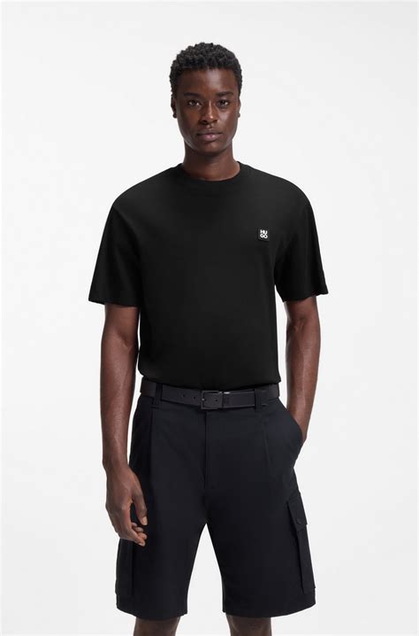 HUGO - Relaxed-fit T-shirt in interlock cotton with embroidered ...