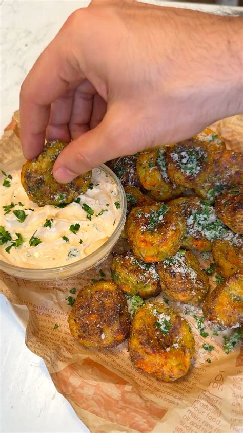 Baked veggie balls with creamy lemon-garlic dip