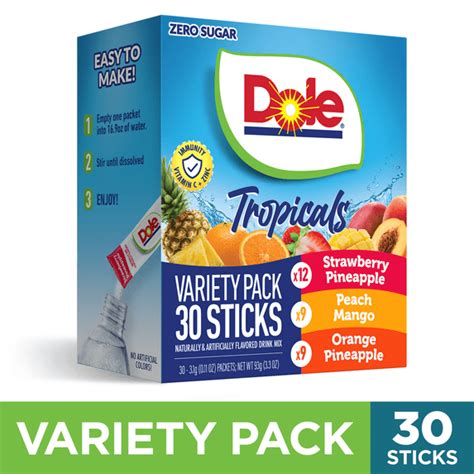 Dole Powder Drink , Sugar-Free Mix Variety Pack, Tropical, Peach Mango ...