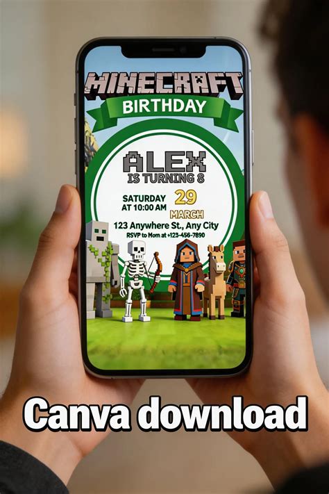 Editable Minecraft Invitation, Minecraft Birthday Invitation, Printable ...