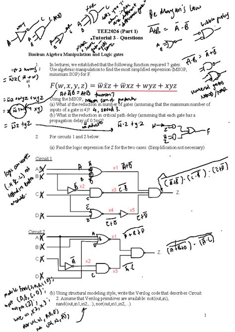 TEE2026 Tutorial 3: Boolean Algebra & Logic Gates Simplification - Studocu