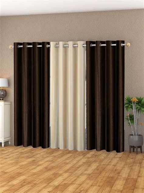 Buy YUKANY Coffee Brown & Cream Coloured Set Of 3 Window Curtain ...