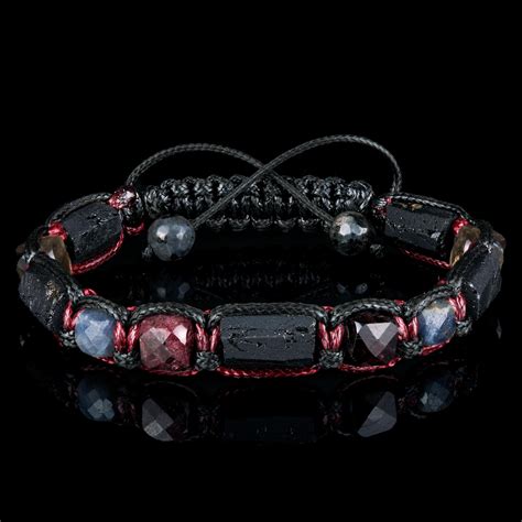 Men’s Black Tourmaline Bracelet With Real Sapphire Garnet Gemstones ...