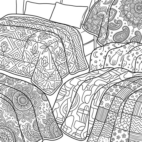 Intricate Coverlets Coloring Page: Beautiful Bedding Designs