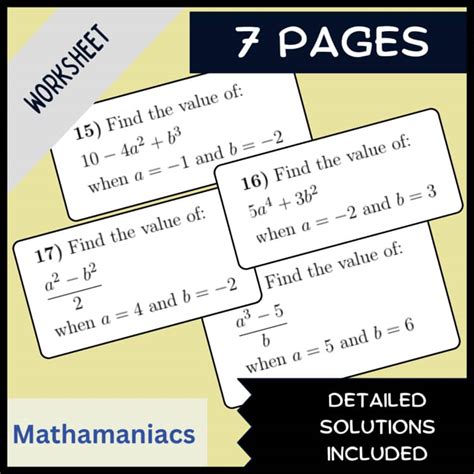 Evaluating Algebraic Expressions With Exponents By Substitution Worksheet