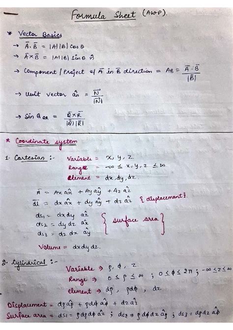 Vector Basics Formula Sheet (AWP) - Unit 1 Overview - Studocu