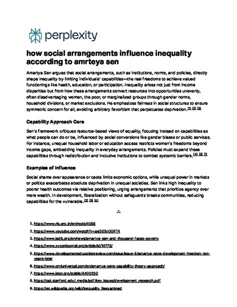 Social Arrangements and Inequality: Insights from Amartya Sen - Studocu