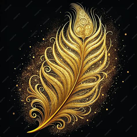 Flowing line art 3d gold glittery peacock feather pattern background ...