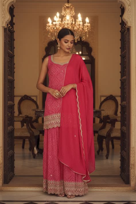 Rani Chinon Readymade Sharara Set With Chinon Dupatta – The Panna Shop