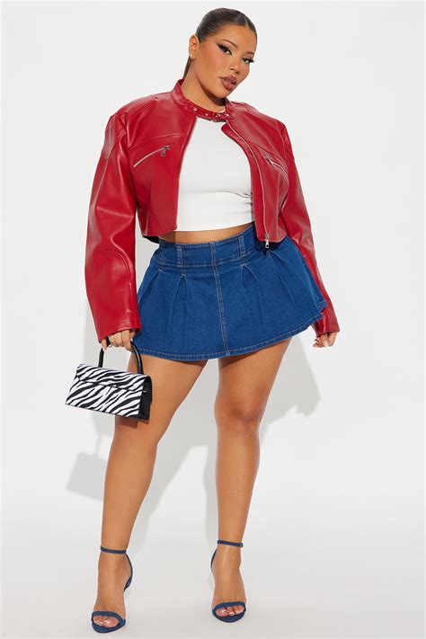 Mina Cropped Faux Leather Moto Jacket - Red | Fashion Nova