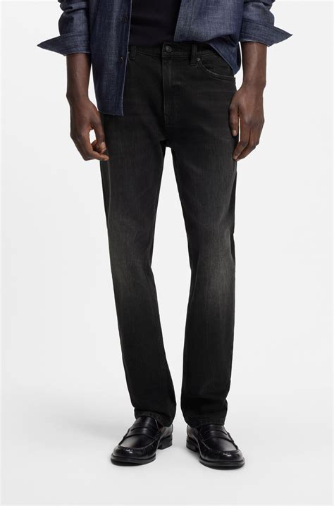 HUGO - Slim-fit jeans in black stretch denim - Black
