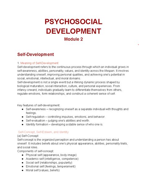 PSYCHOSOCIAL DEVELOPMENT: Key Concepts and Stages (Module 2) - Studocu