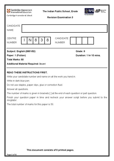 G8.FLE.R3 - English Revision Exam Paper 1 (Fiction) - Studocu
