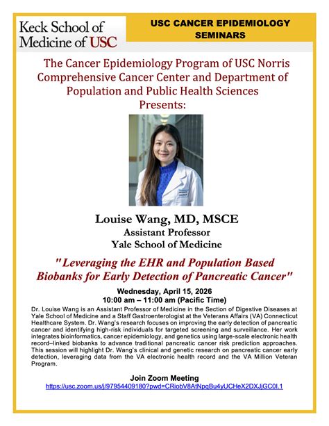 Cancer Epidemiology Seminar Series - Dr. Louise Wang - Events Calendar