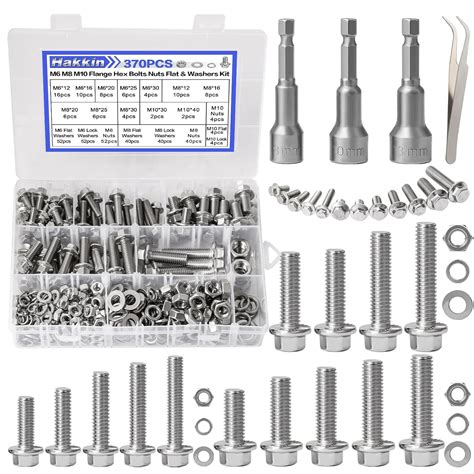 370PCS Metric Flange Bolt Assortment Kit M6/M8/M10 Thread Pitch