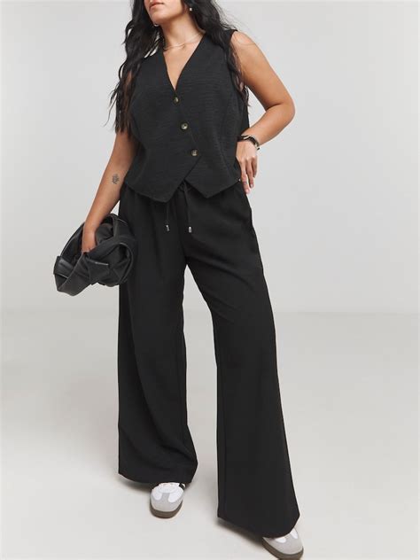 Buy Simply Be Black Drawcord Wide Leg Trousers from Next India