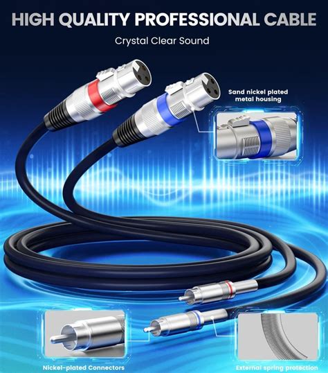 Dual XLR to RCA Cable, Heavy Duty 2 XLR Female to 2 RCA Male Patch Cord ...