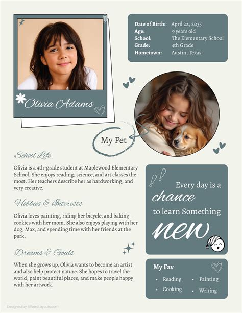 Kid Biography Template - WordLayouts