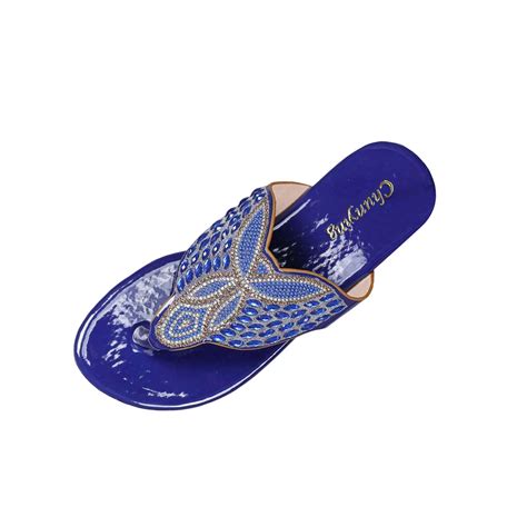 Blue Ladies Comfortable Casual Sandals Featuring Rhinestone Details On ...