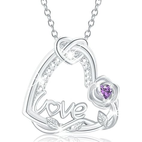 APSVO S925 Sterling Silver Plated Love Heart Rose Necklaces for Women ...