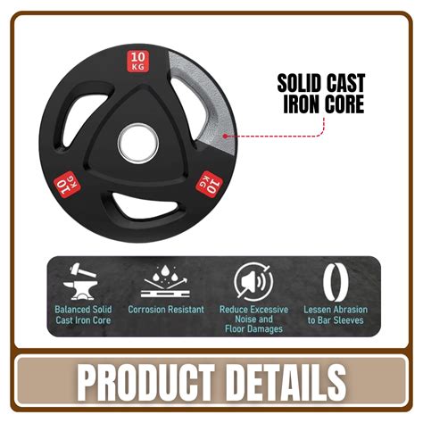 Rubber Tri-Grip Olympic Weight Plate Rubber Coated Barbell Plates for ...