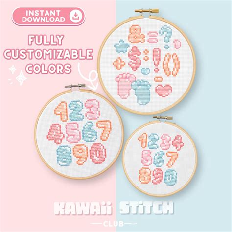 Bubble Alphabet Numbers Cross Stitch Pattern: Kawaii Digits, Sweet ...