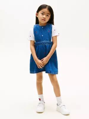 Floral Embroidery Denim Pinafore Dress | Blue | Tommy Hilfiger