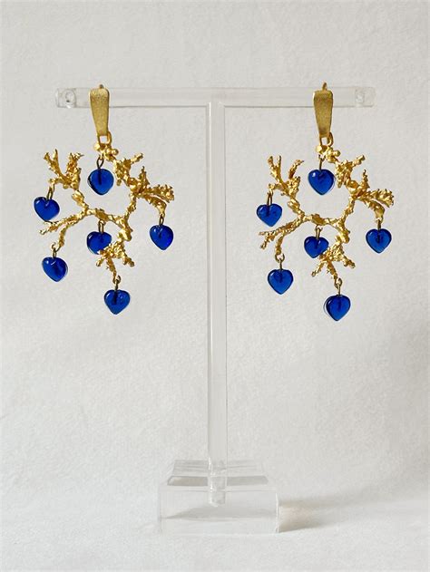 Golden Plated Navy Blue Handcrafted Brass Earrings