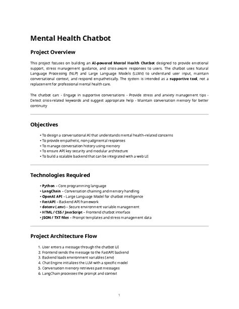Mental Health Chatbot Project Overview: Design & Tech Details - Studocu