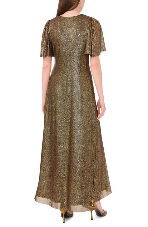 Halogen® Metallic Flutter Sleeve Faux Wrap Dress | Nordstromrack