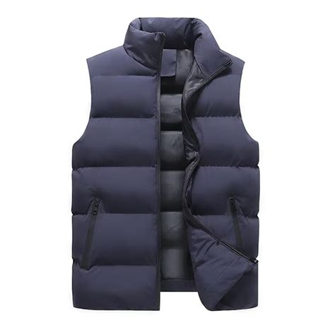 Puffer Vest Men Stand Collar Sleeveless Zip Up Puffy Coats Warm Winter ...