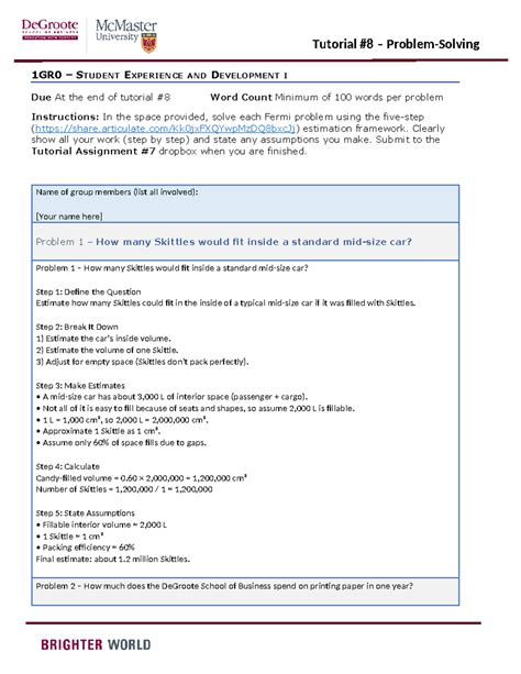 Fermi Assignment 1GR0: Estimating Skittles & Printing Costs - Studocu