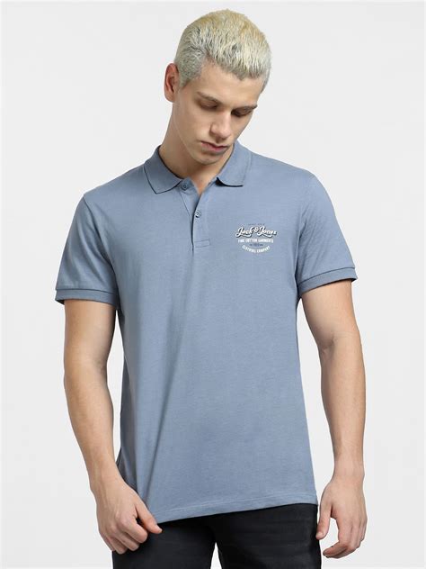 Buy Blue Logo Print Polo Neck T-shirt for Men