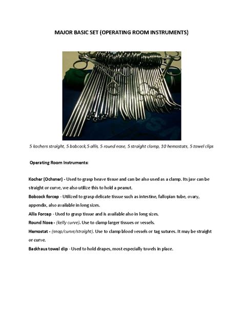 Operating Room Instruments: Major Basic Set Overview - Studocu