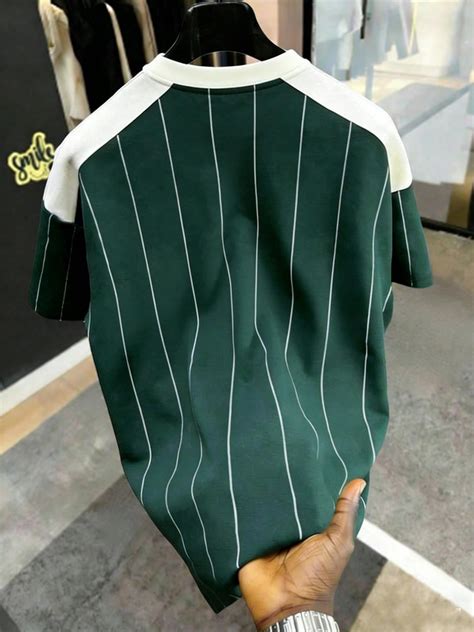 Men's Retro Striped Contrast Color T-Shirt, Round Neck Summer Loose Sporty Fashion Letter Print ...