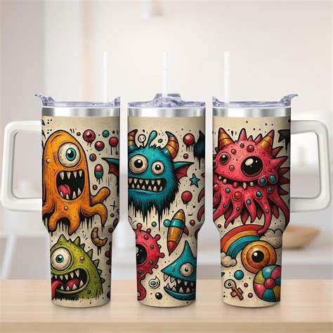 Cute Monster Cartoon Stainless Steel Insulated Mug with Lid and Handle ...