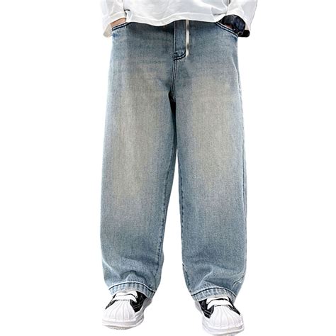 BOOMNY Toddler Boys Baggy Jeans Wide Leg Jeans for Boys Casual Solid ...