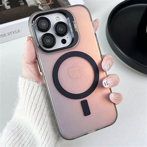 Case for iPhone 16/15: Matte Magnetic Cover with Lens Stand - Gradient Holographic Design ...