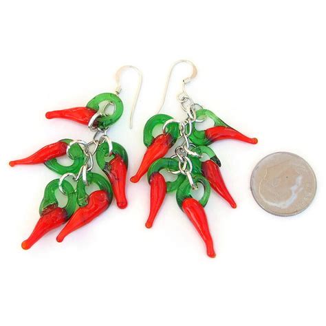 Chile Ristra Earrings, Red Green Lampwork Glass Handmade Jewelry Gift ...