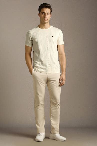 Louis Philippe Sport Crew Neck T-Shirts, Men Beige Textured Crew Neck T ...