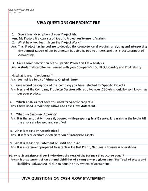VIVA QUESTIONS ON PROJECT FILE & CASH FLOW STATEMENT - TERM 23 - Studocu