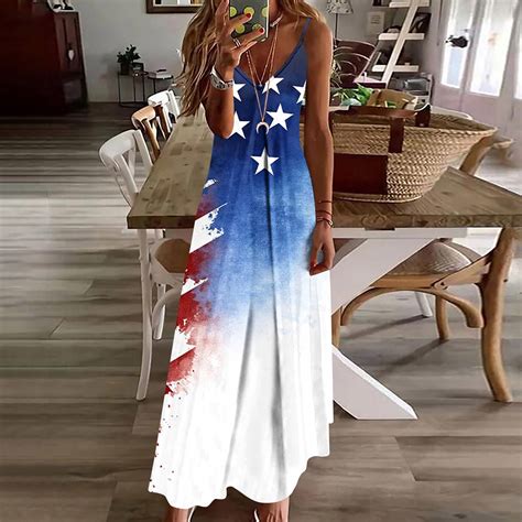 YueHuiYing Lady Fourth of July Patriotic Red White Blue Dress American ...
