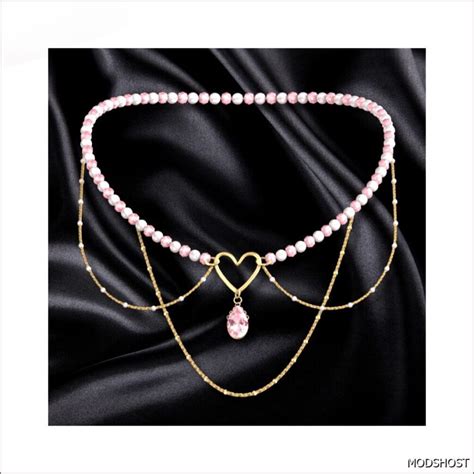 Pink & Pearl Heart Necklace Sims 4 Accessory Mod - ModsHost