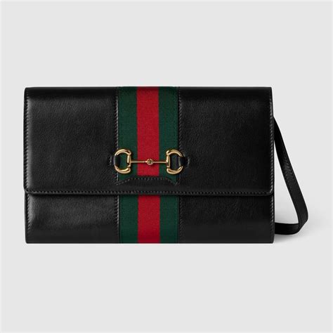 Gucci Horsebit Web wallet with strap in black leather | GUCCI® UK