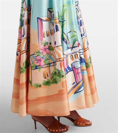 Jupe longue imprimée en satin en bleu – Leo Lin | Mytheresa