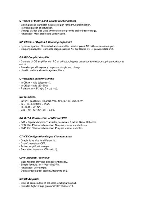 BJT Assignment Notes - Biasing, Coupling, and Amplifier Concepts - Studocu