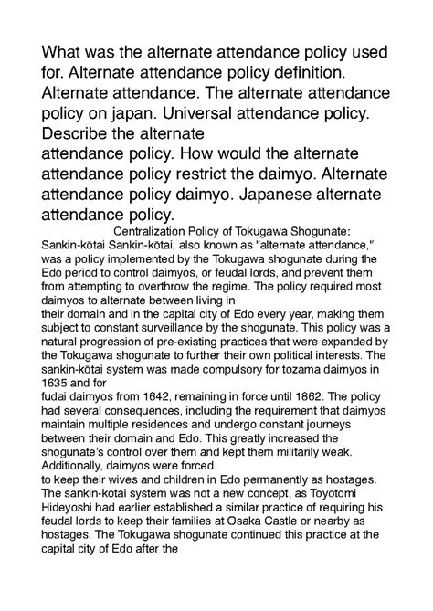BA HONS HISTORY: The Tokugawa Shogunate's Alternate Attendance Policy ...
