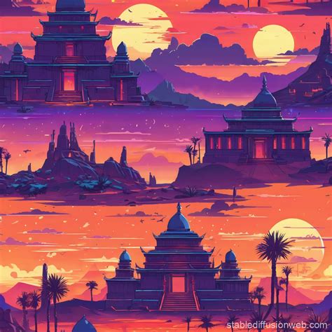 mystical symbols and runes the temple is set in a dramatic desert ...